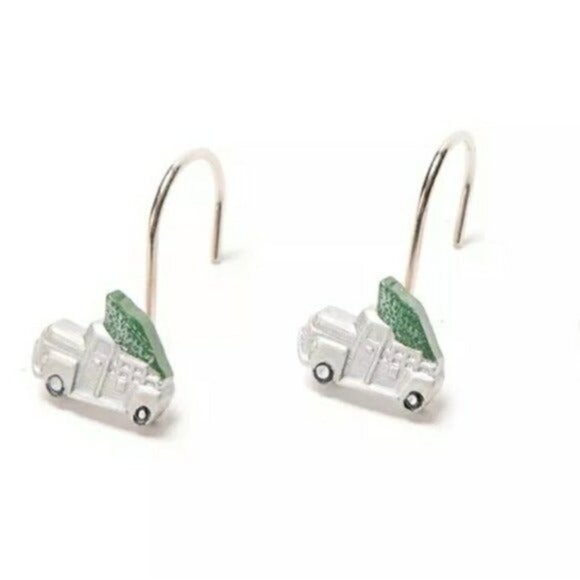 Chirstmas Holiday White & Green Jolly Truck 13-Piece Shower Curtain Set - Picture 3 of 7